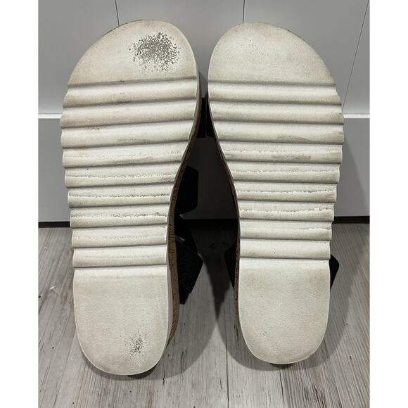 Skechers Luxe Foam Sandals Size 8 Boho Cork Wedge Heel Black Stretchy Straps - Picture 7 of 9
